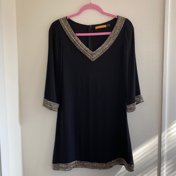 Alice + Olivia Black Retro Silk Bead Embroidered Cocktail Mini Dress Size Small - Picture 1 of 14